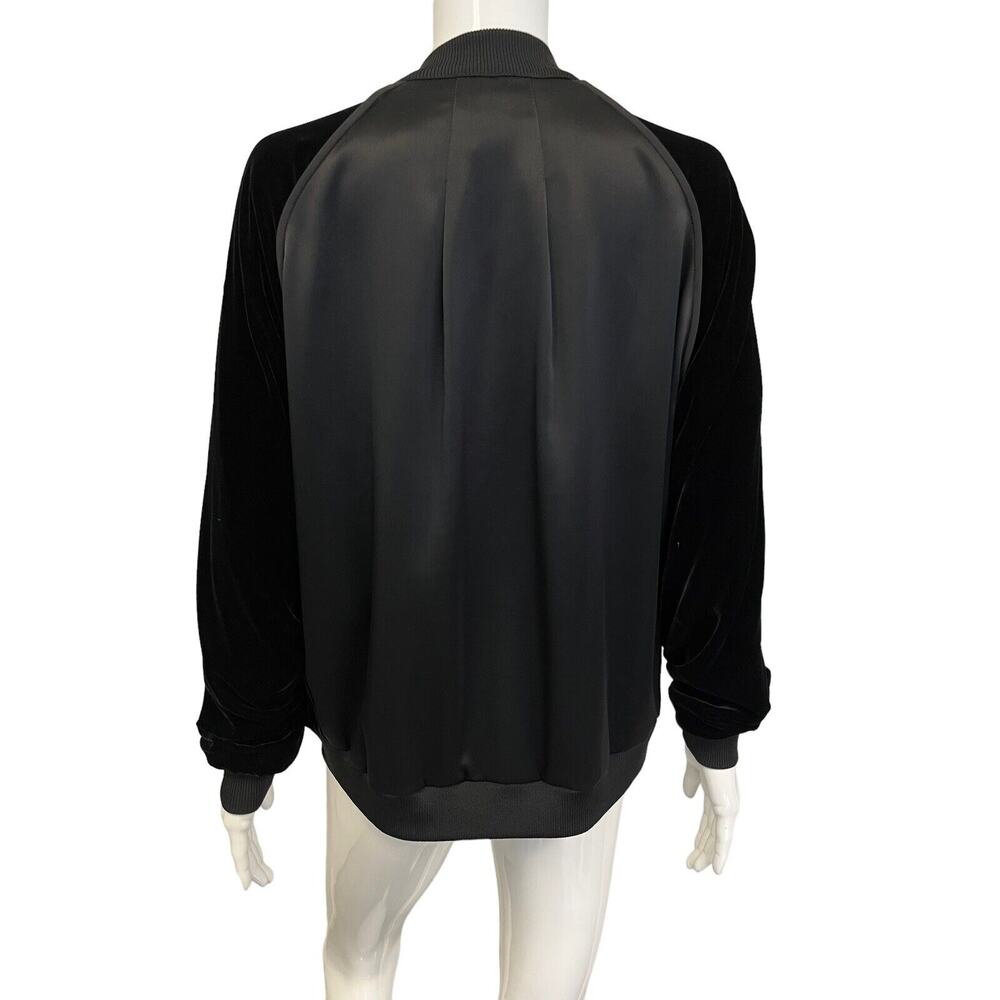 LAFAYETTE 148 Black Velvet Trimmed Brea Satin Sweater Bomber Jacket Size M - Picture 2 of 5